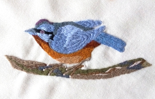 nadelmalerei blauer vogel